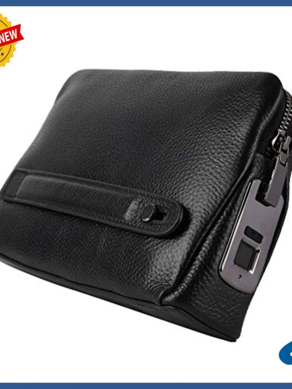 Men's Leather Wallet with Fingerprint Lock, Zipper Closure, Minimalist Design